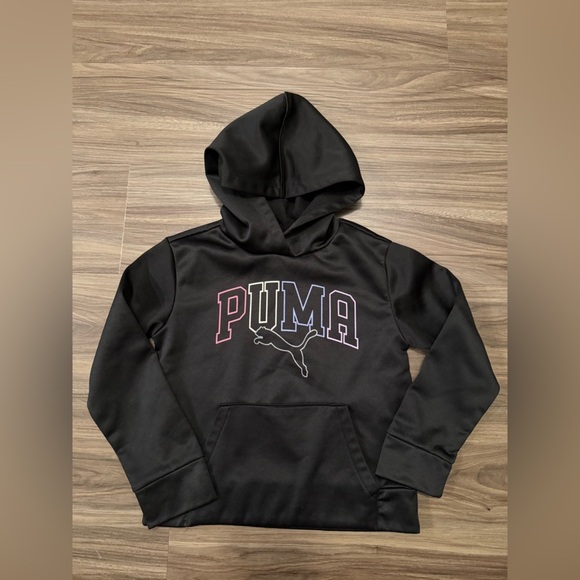PUMA Kids Black Fleece lined Hoodie with Multicolor Logo size 7 - Picture 4 of 5